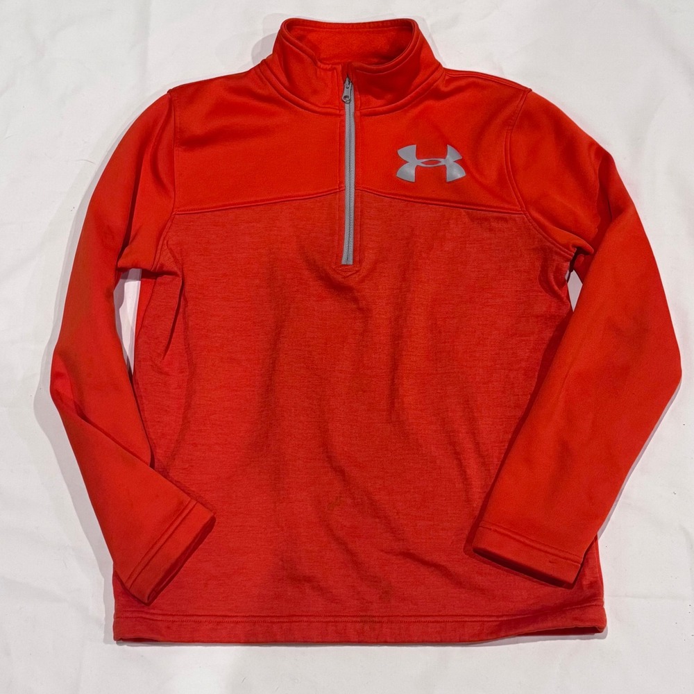 Under Armour Quarter Zip Boys Pullover Medium Orange Heathered Athletic Sporty